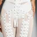Haute Pantalones ajustados de malla transparente para mujer con tiras cruzadas sensuales para el verano