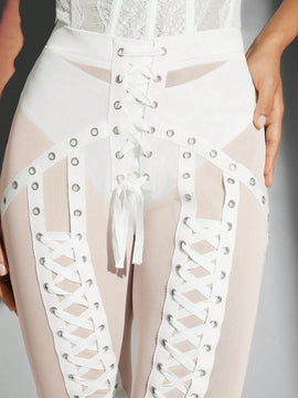 Haute Pantalones ajustados de malla transparente para mujer con tiras cruzadas sensuales para el verano