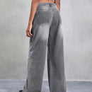Pantalones Jeans de pierna ancha y holgados con bolsillos y cierre de boton, informales