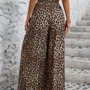 Lune pantalones de mujer de pierna ancha con cintura elastica y estampado de leopardo, atuendo casual para vacaciones o profesores