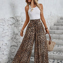 Lune pantalones de mujer de pierna ancha con cintura elastica y estampado de leopardo, atuendo casual para vacaciones o profesores