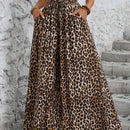 Lune pantalones de mujer de pierna ancha con cintura elastica y estampado de leopardo, atuendo casual para vacaciones o profesores