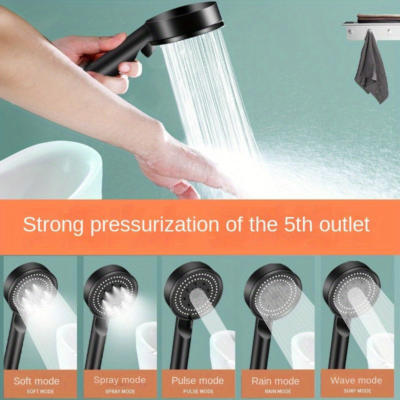 1PC de cabeza de ducha de alta presión multifunción con 5 modos de spray, incluyendo lluvia y masaje, acoplamiento universal fácil de instalar para baño, accesorio de ducha de alto rendimiento sin batería ni fuente de alimentación
