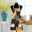 Delantal de lino con diseño de gato animado, 1 unidad - Para cocina, adultos, repostería, café, restaurante