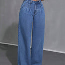 Essnce Jeans Casuales para mujer con pliegues, pierna ancha y ajuste holgado con bolsillos
