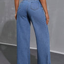Essnce Jeans Casuales para mujer con pliegues, pierna ancha y ajuste holgado con bolsillos