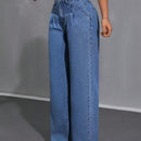 Essnce Jeans Casuales para mujer con pliegues, pierna ancha y ajuste holgado con bolsillos