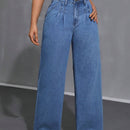 Essnce Jeans Casuales para mujer con pliegues, pierna ancha y ajuste holgado con bolsillos
