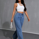 Essnce Jeans Casuales para mujer con pliegues, pierna ancha y ajuste holgado con bolsillos