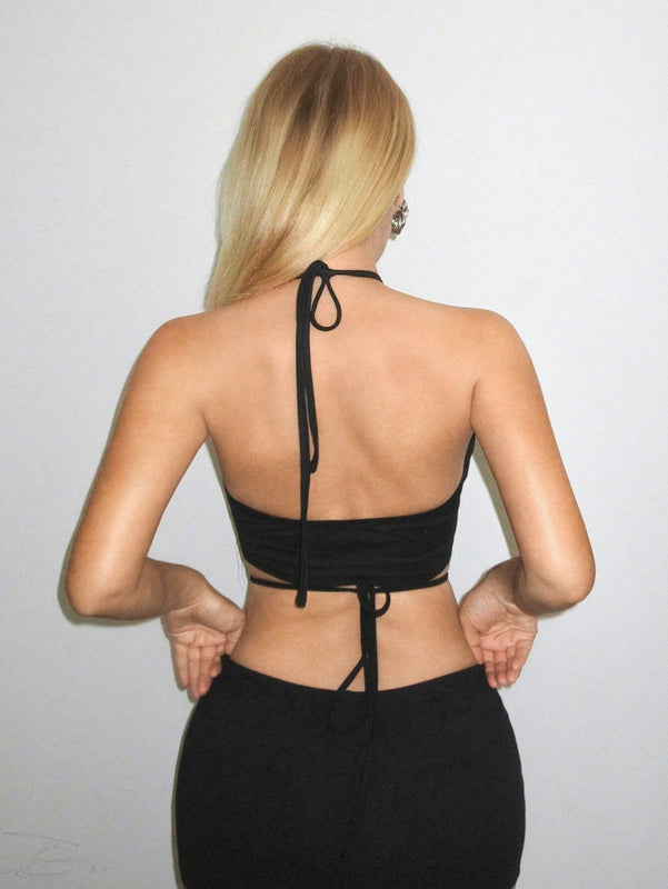 Top de tanque de cuello halter para mujeres con patron de quemado y cordones en la parte posterior