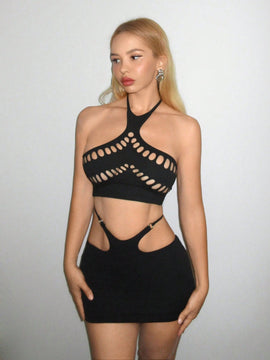 Top de tanque de cuello halter para mujeres con patron de quemado y cordones en la parte posterior