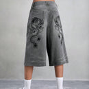 ICON Jeans de pierna ancha con graficos de dragon chino