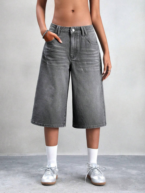 ICON Jeans de pierna ancha con graficos de dragon chino