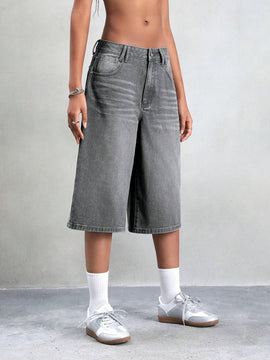 ICON Jeans de pierna ancha con graficos de dragon chino