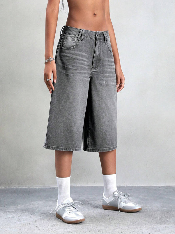 ICON Jeans de pierna ancha con graficos de dragon chino