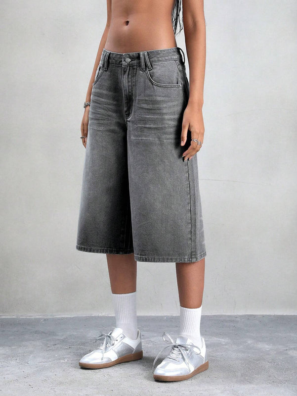 ICON Jeans de pierna ancha con graficos de dragon chino