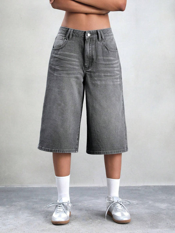 ICON Jeans de pierna ancha con graficos de dragon chino