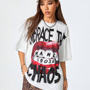 Coolane Camiseta de verano de gran tamano con diseno vintage de letras y labios para mujer de estilo callejero Y2K cool