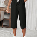 Lune pantalones casuales para mujer de unicolor con cordon en la cintura y bolsillos