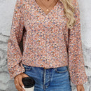 Camisa casual de manga farol para mujer con estampado de flores pequenas