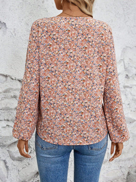 Camisa casual de manga farol para mujer con estampado de flores pequenas