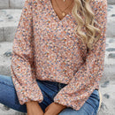 Camisa casual de manga farol para mujer con estampado de flores pequenas