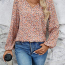 Camisa casual de manga farol para mujer con estampado de flores pequenas