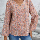 Camisa casual de manga farol para mujer con estampado de flores pequenas
