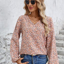 Camisa casual de manga farol para mujer con estampado de flores pequenas