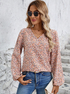 Camisa casual de manga farol para mujer con estampado de flores pequenas