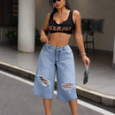 SXY Jeans de capris de pierna ancha rasgados