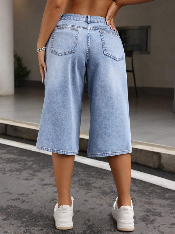 SXY Jeans de capris de pierna ancha rasgados