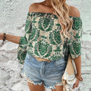 Blusa con Estampado Paisley y Hombros Descubiertos