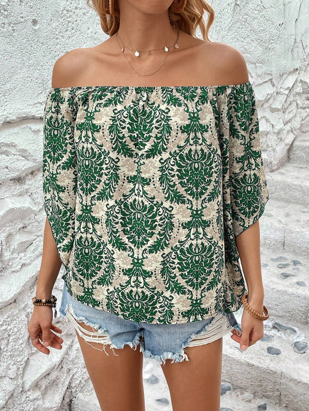 Blusa con Estampado Paisley y Hombros Descubiertos