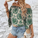 Blusa con Estampado Paisley y Hombros Descubiertos