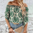 Blusa con Estampado Paisley y Hombros Descubiertos