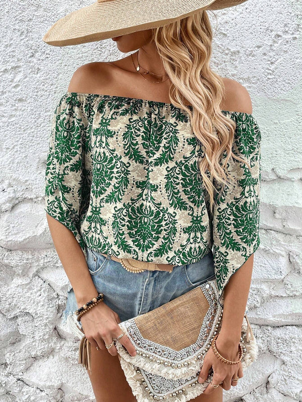 Blusa con Estampado Paisley y Hombros Descubiertos