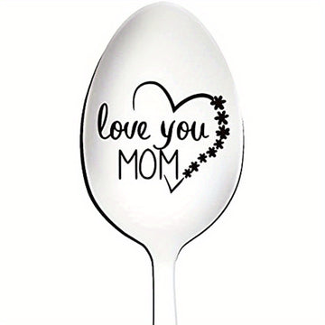 1 cuchara de acero inoxidable grabada "Te amo mamá" - Ideal para café, helado, postres y cereales - Regalo perfecto para cumpleaños, Navidad y fiestas - Decoración festiva de mesa, idea de regalo de vacaciones | Vajilla festiva | Vajilla duradera