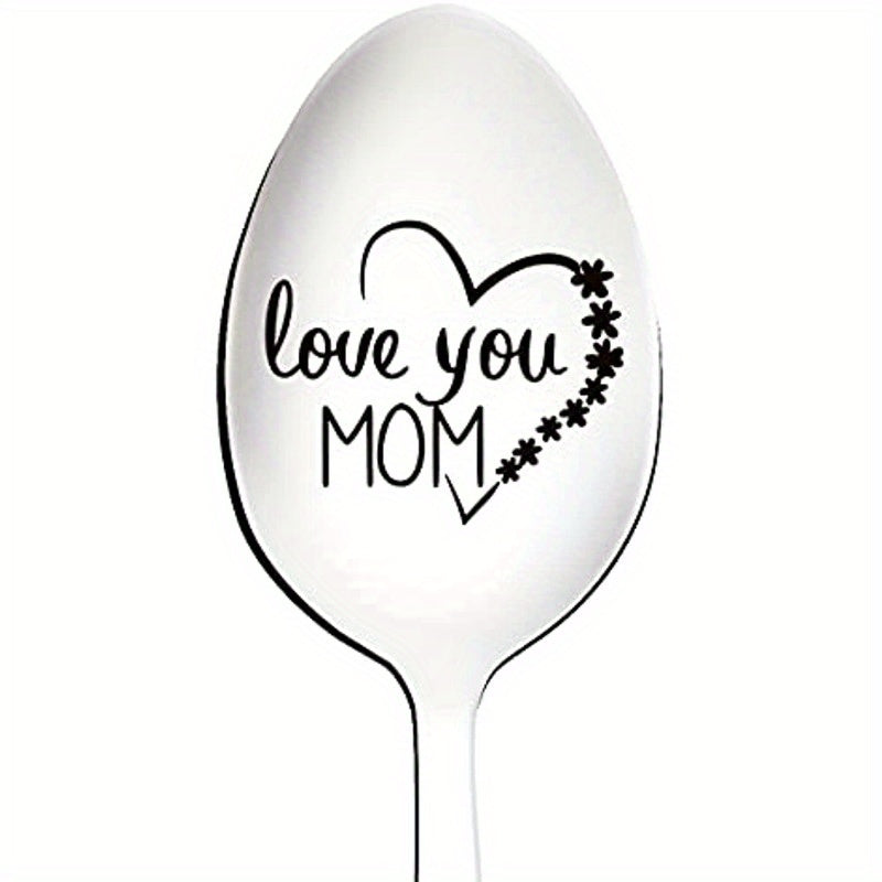 1 cuchara de acero inoxidable grabada "Te amo mamá" - Ideal para café, helado, postres y cereales - Regalo perfecto para cumpleaños, Navidad y fiestas - Decoración festiva de mesa, idea de regalo de vacaciones | Vajilla festiva | Vajilla duradera