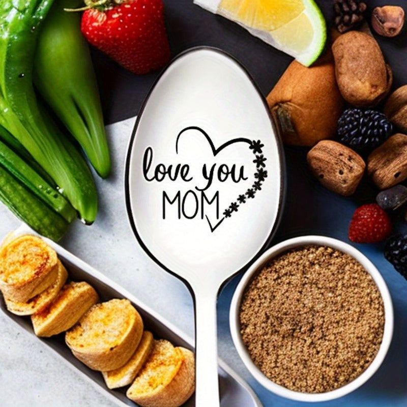 1 cuchara de acero inoxidable grabada "Te amo mamá" - Ideal para café, helado, postres y cereales - Regalo perfecto para cumpleaños, Navidad y fiestas - Decoración festiva de mesa, idea de regalo de vacaciones | Vajilla festiva | Vajilla duradera