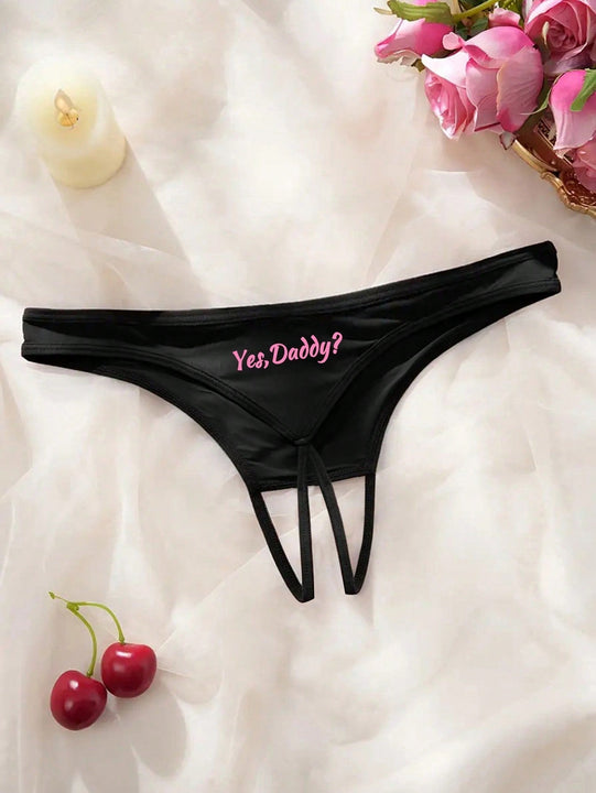 Pantis confortables y sencillos estilo tanga para mujer con diseno de estampado en la parte trasera y abertura en la entrepierna