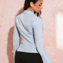 Conjunto sencillo casual para el regreso a clases con camisa de manga larga para mujer en azul marino con nudo en la cintura, camisas casuales para mujer, ropa de otono, camisa lisa, camisas sexy