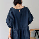 FRIFUL Blusa solida de manga abullonada con peplum