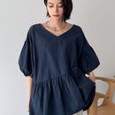 FRIFUL Blusa solida de manga abullonada con peplum