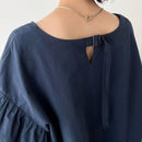 FRIFUL Blusa solida de manga abullonada con peplum
