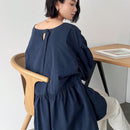 FRIFUL Blusa solida de manga abullonada con peplum