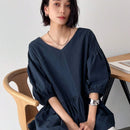 FRIFUL Blusa solida de manga abullonada con peplum