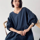 FRIFUL Blusa solida de manga abullonada con peplum