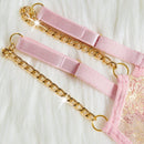 FloralLove Conjunto de lenceria sexy transparente bordada con cadenas de metal en 2 piezas para mujeres