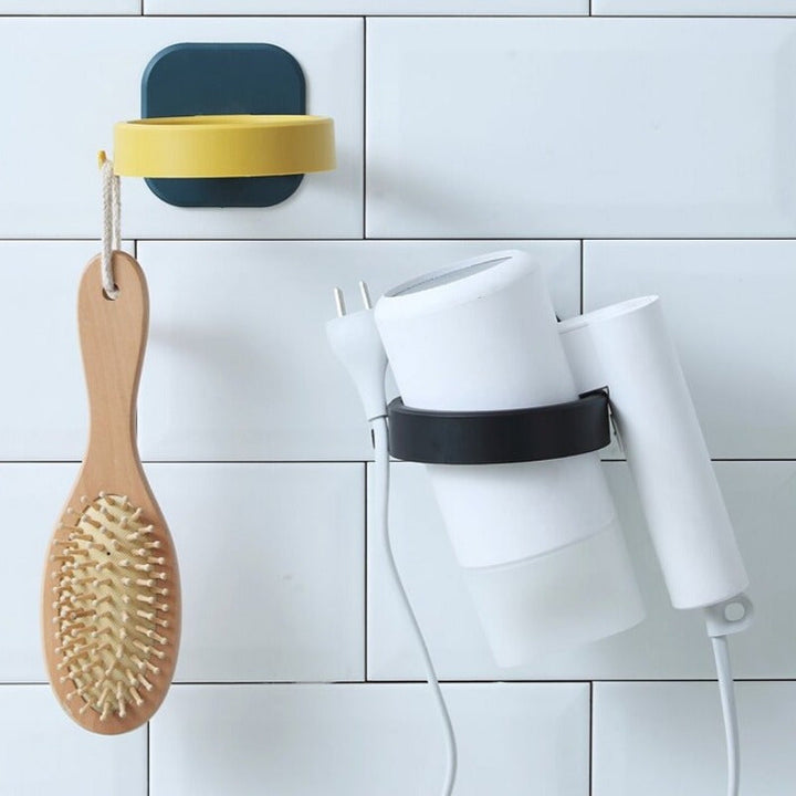 1 Estante para Secador de Pelo Sin Perforación, Organizador Multifuncional Montado en la Pared para Baño, Diseño Único y Ahorrador de Espacio, Material Plástico